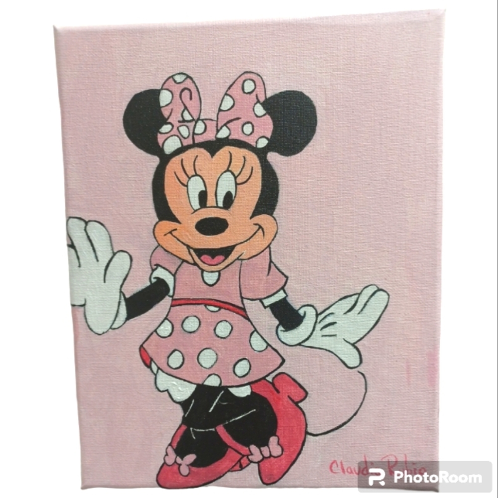 Minnie Mouse Acrylic on Canvas Pink painting 10"×8"